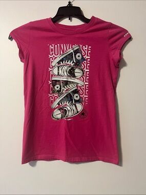 Converse Girls' Pink Graphic Tee with Sneaker Stack Print